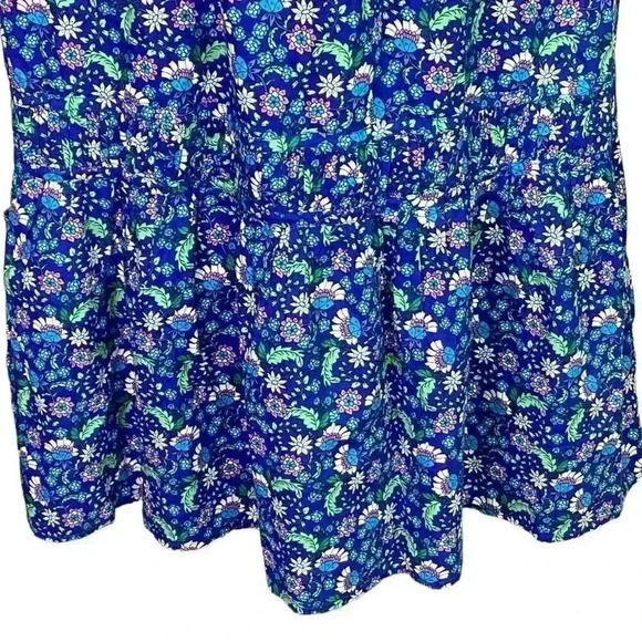 Loft Ann Taylor Dress Women L Blue Multi Floral Sundress Ruffle Sleeveless - Picture 3 of 8